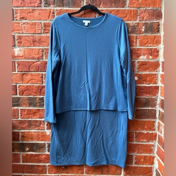 Pure Jill Womens Medium Luxe Tencel Blue Layered Long Sleeve Layered Dress - Picture 1 of 9